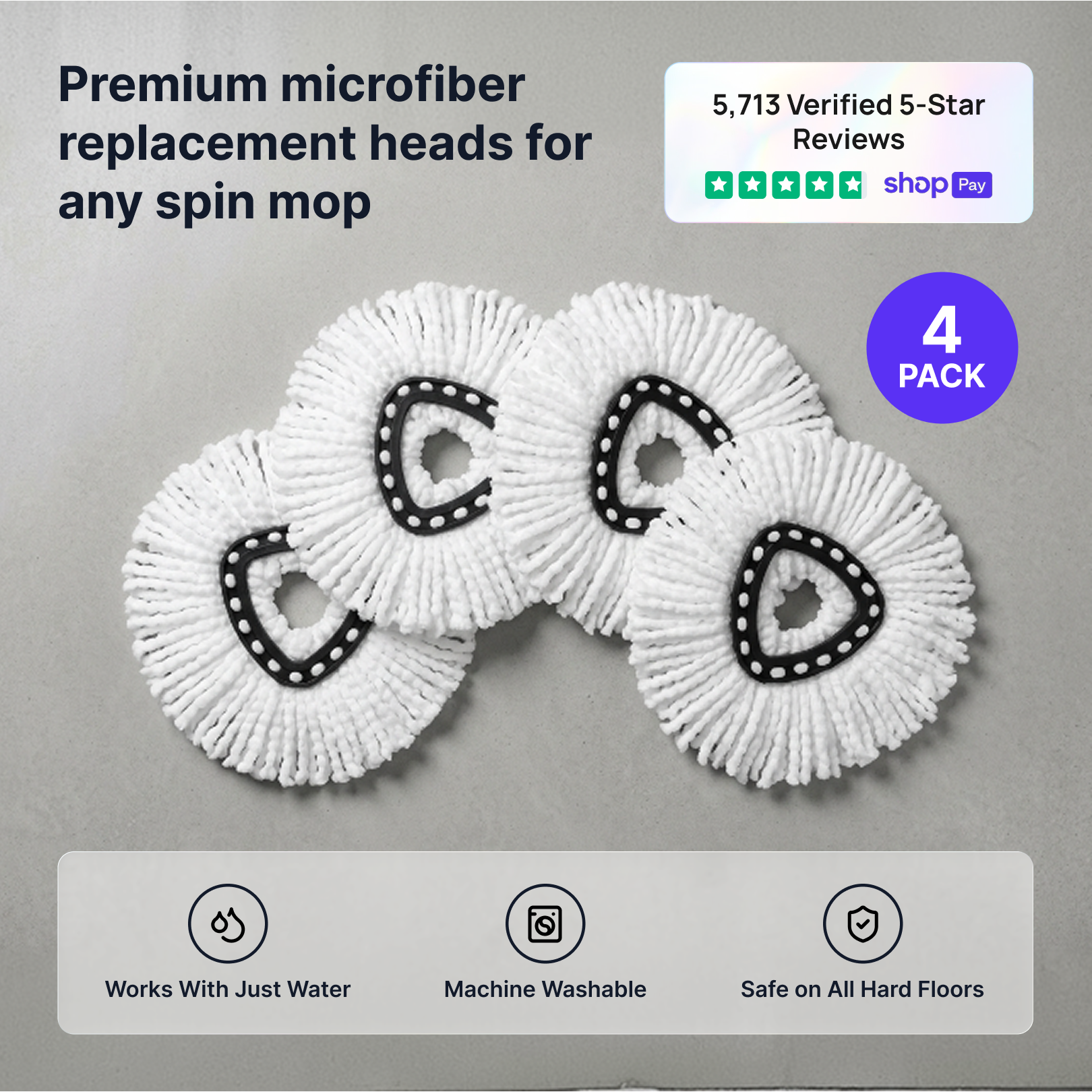 4 Pack Spin Mop Head Replacement