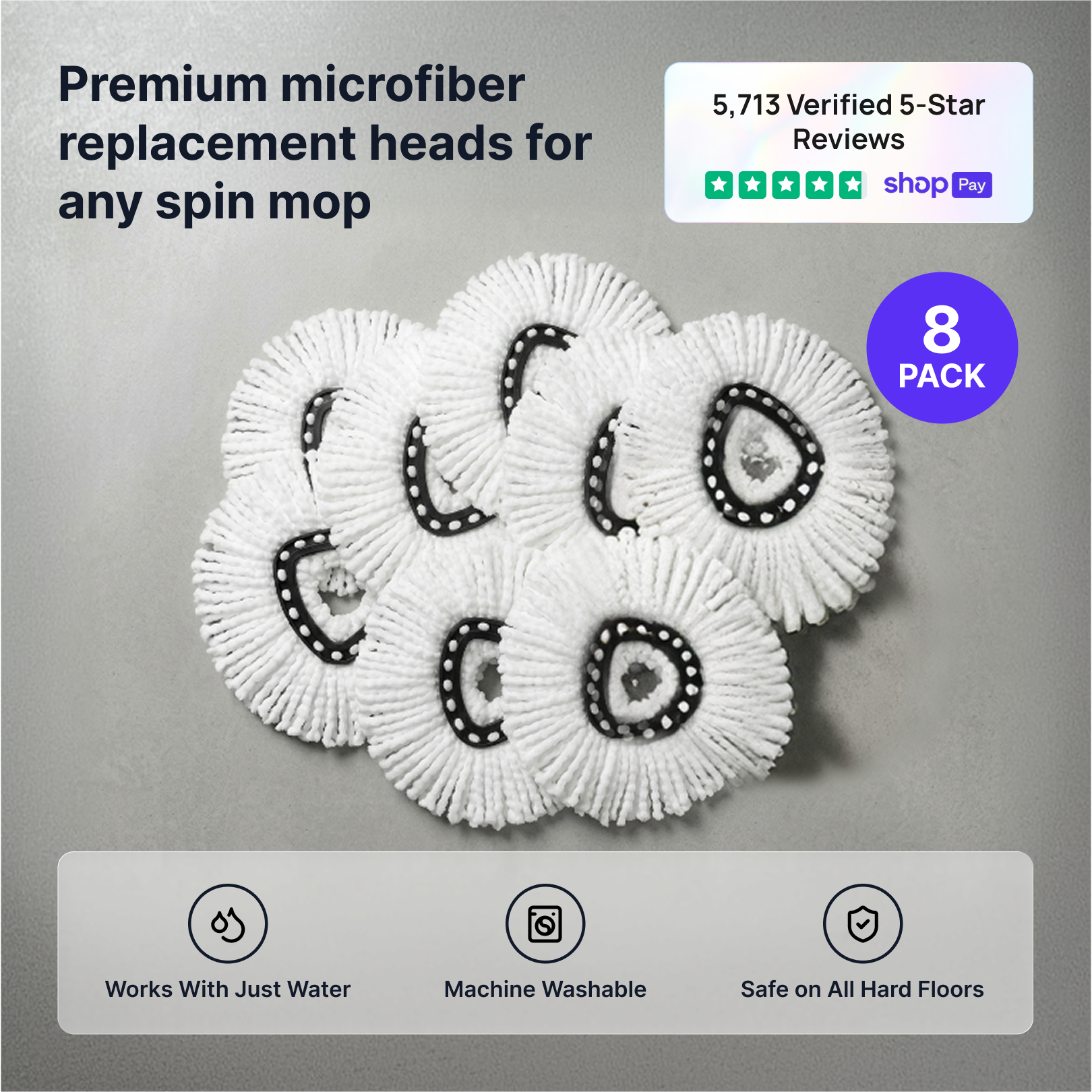 8 Pack Spin Mop Head Replacement