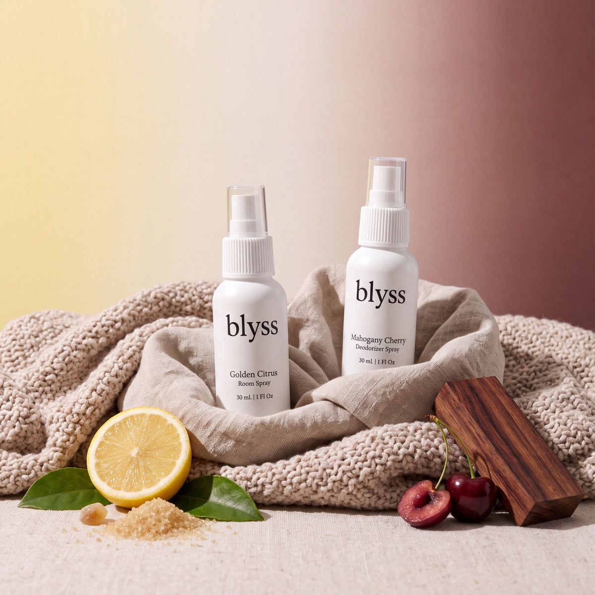 Blyss deodorizer and room spray with linen and cinnamon